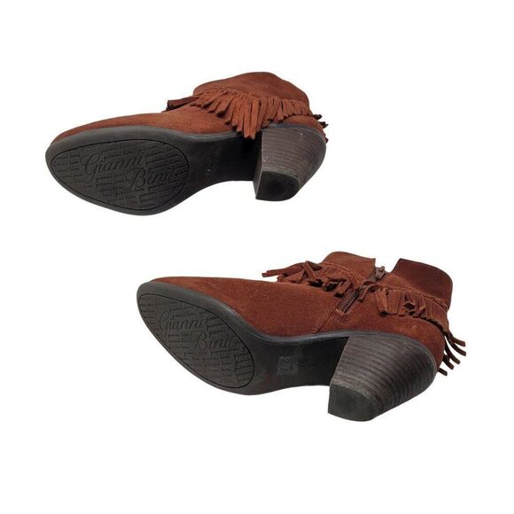 Gianni Bini Rust Brown Suede Fringe Western Ankle Booties 9 Leather Heeled Boot - Picture 12 of 13